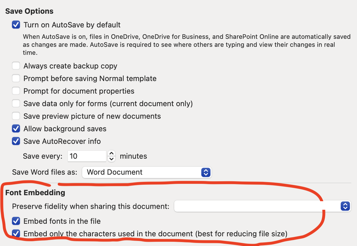 MS word settings